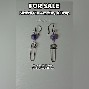 Safety Pin Amethyst Drop Earrings